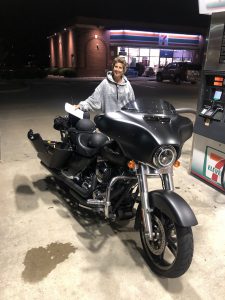 Sandy and the 2014 Street Glide at the end of our Saddlesore 1000 attempt.