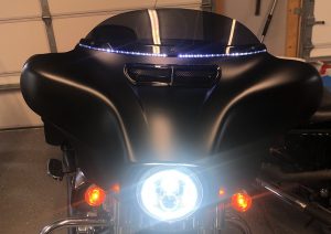 Ciro LED Lighted Windshield Trim and Custom Dynamics Vent Trim on the Street Glide