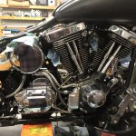 1992 Harley Davidson Heritage Softail on the lift for some maintenance.