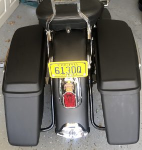 Aftermarket Hard Saddle Bags on the Heritage Softail.