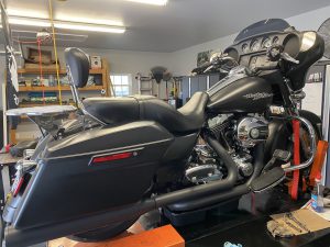 2014 Street Glide on the lift for some maintenance to get her ready for Biketoberfest.