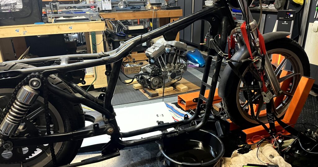 Sportster Stripped Down Ready for the TC Bros Hardtail Kit